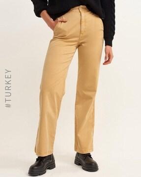 high-rise flat-front trousers with insert pockets