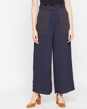high-rise flat-front trousers with insert pockets