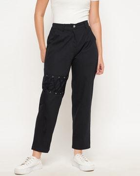 high-rise flat-front trousers with tie-ups