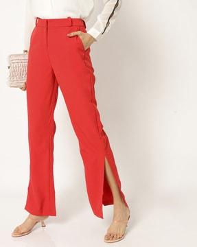 high-rise flat-front trousers with vented hemline