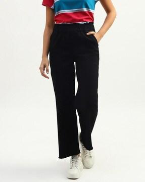 high-rise flat-front trousers