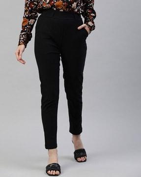 high-rise flat-front trousers