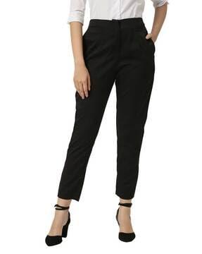 high-rise flat-front trousers