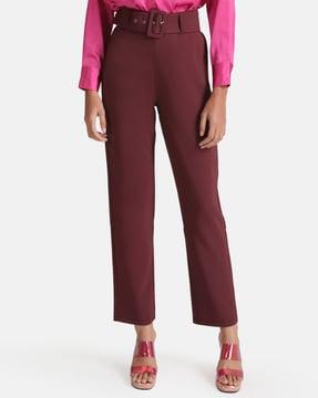high-rise flat-front trousers