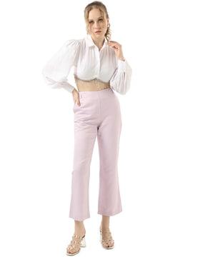 high-rise flat-front trousers