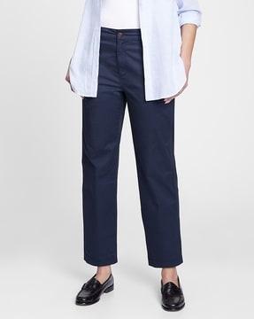 high-rise girlfriend fit flat-front trousers