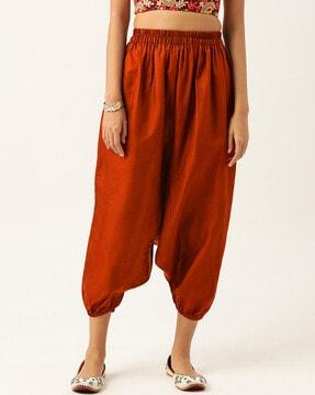 high-rise harem pants with elasticated waist