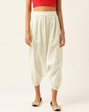 high-rise harem pants with elasticated waist