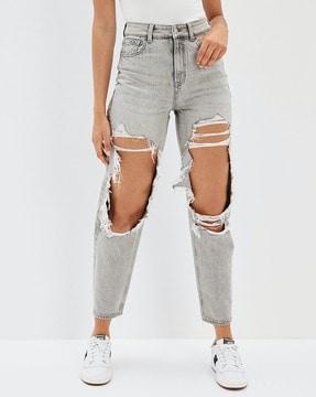 high-rise heavily distress relaxed jeans