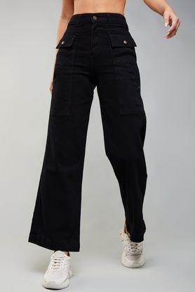 high rise heavy wash denim relaxed fit women's jeans - black
