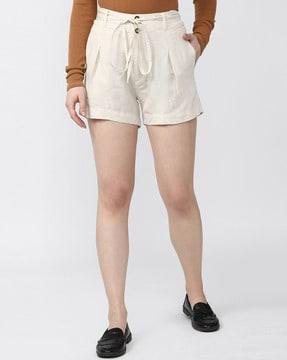 high-rise hot pants with drawstring waist