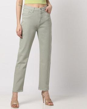 high-rise jeans with belt loops