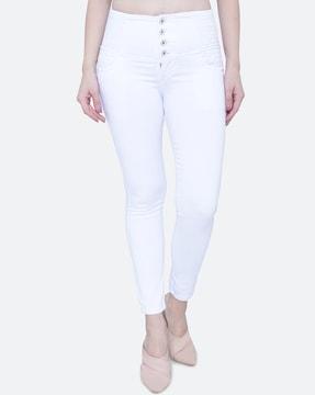 high-rise jeans with embroidered waistband