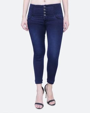 high-rise jeans with embroidered waistband