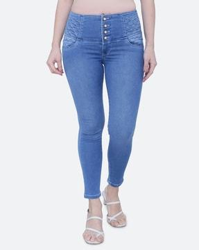 high-rise jeans with embroidered waistband