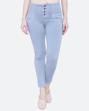 high-rise jeans with embroidered waistband