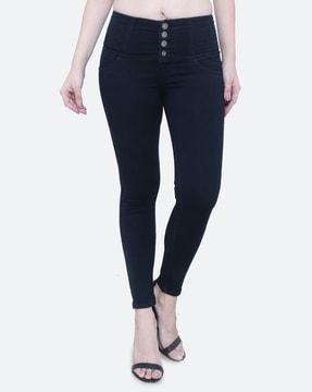 high-rise jeans with embroidered waistband
