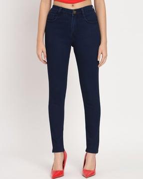 high-rise jeans with insert pockets