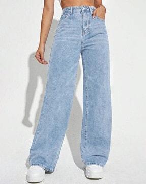 high-rise jeans with insert pockets