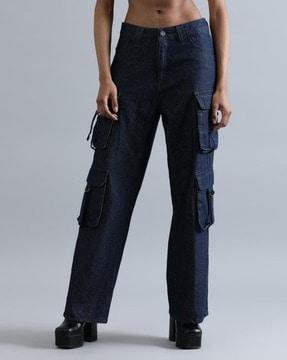 high-rise jeans with insert pockets