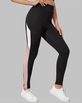 high-rise jeggings with contrast side panels