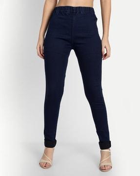 high-rise jeggings with elasticated waist