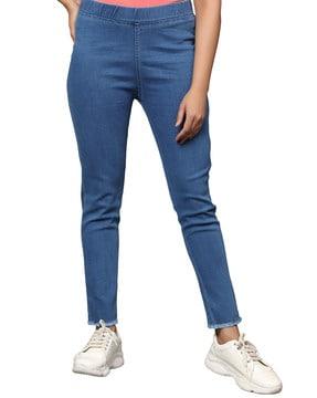 high-rise jeggings with elasticated waistband