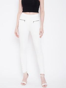 high-rise jeggings with zip detail