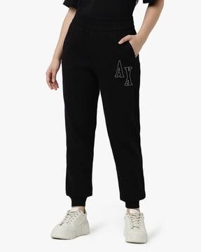 high-rise joggers with logo patch