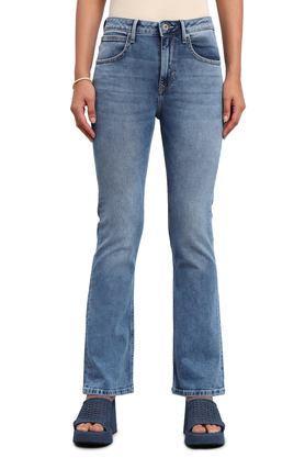 high rise light wash cotton tapered fit women's jeans - blue