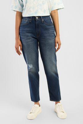 high rise light wash cotton tapered fit women's jeans - indigo