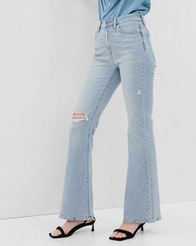 high rise light wash flared fit with stretch jeans