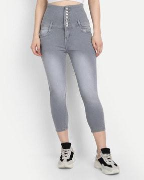 high-rise light-wash skinny jeans