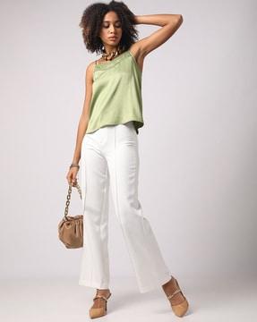 high-rise panelled flat-front trousers