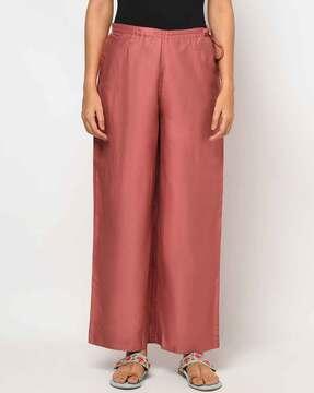 high-rise pants with drawstring waist