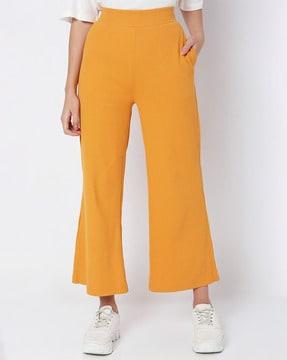 high-rise pants with elasticated waist