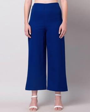 high-rise pants with elasticated waist