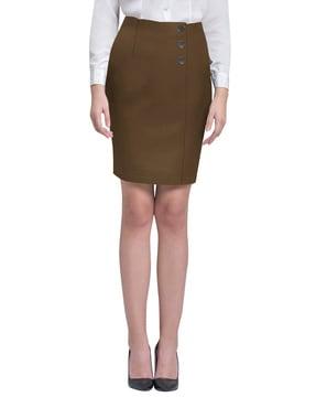 high-rise pencil skirt with button closure