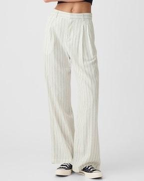 high-rise pinstripe linen trousers