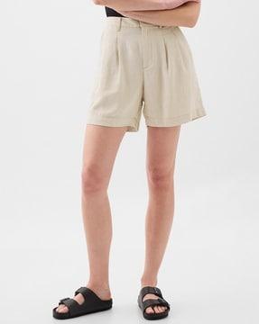 high-rise pleated linen shorts