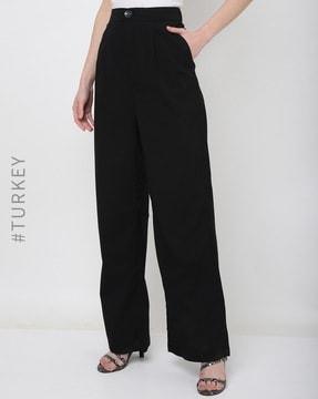 high-rise pleated regular fit pants