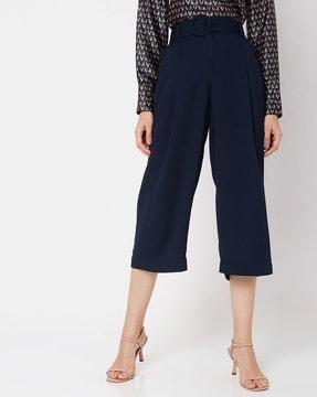 high-rise pleated straight fit trousers