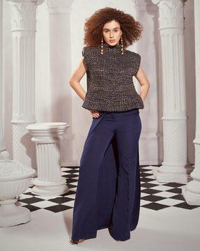 high-rise relaxed fit flat-front pants