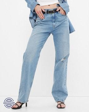 high-rise relaxed fit wide-leg distressed jeans