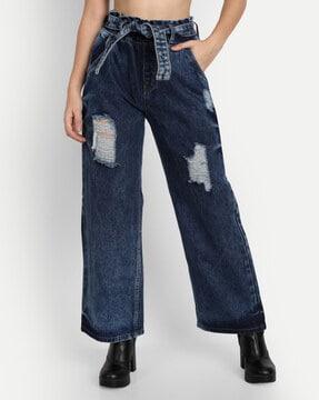 high-rise ripped wide leg jeans