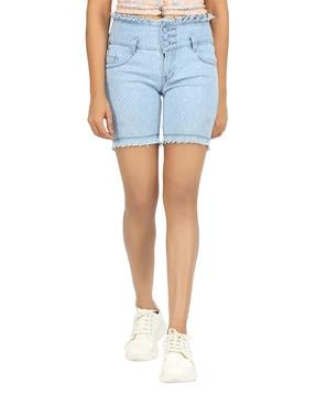 high-rise self-woven denim shorts