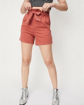 high-rise shorts with elasticated waistband