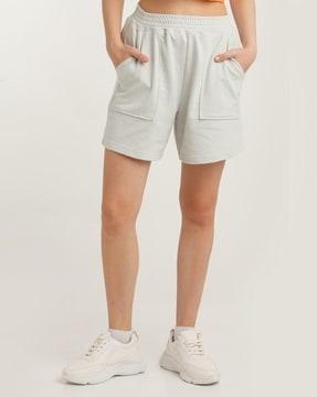 high-rise shorts with patch pockets