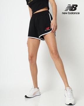 high-rise shorts with placement brand logo