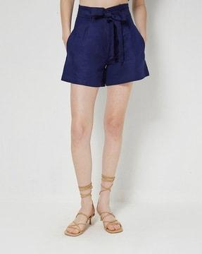 high-rise shorts with tie-up waist
